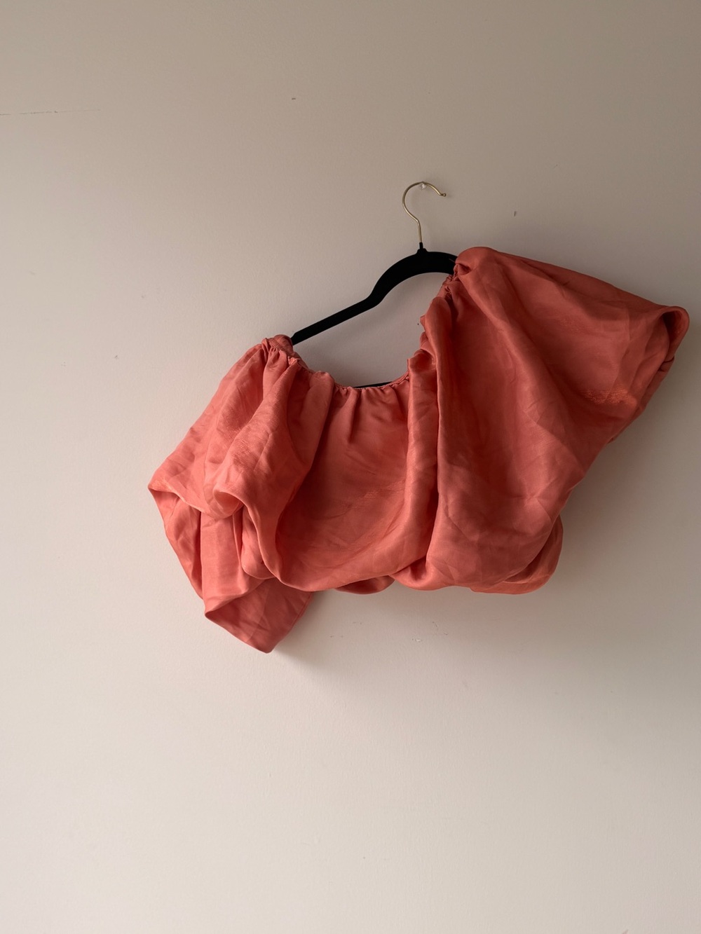 ASOS Coral One-Shoulder Puff Sleeve Top